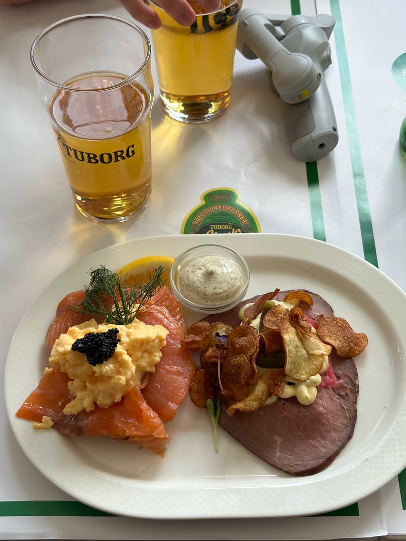 Frikadeller with kale, lingonberry, and gravy at Jómfrúin